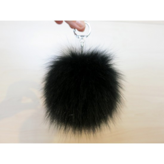 Keyring - Fur pompom, black fox